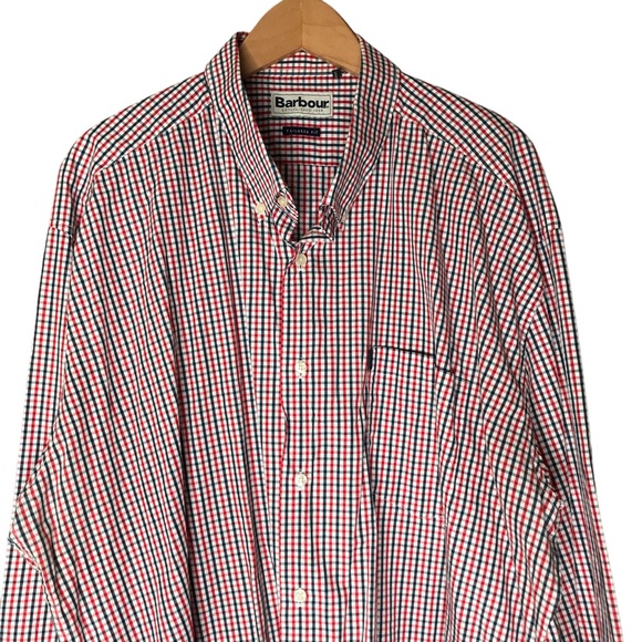 Barbour Check Collared Button Down Shirt Cotton Red Blue Long Sleeve Men's XXL - Picture 2 of 12